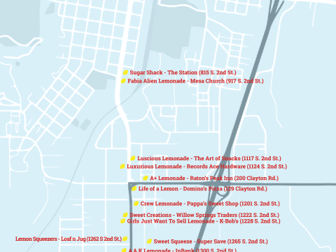 2023 Map of Raton Lemonade Day Stands